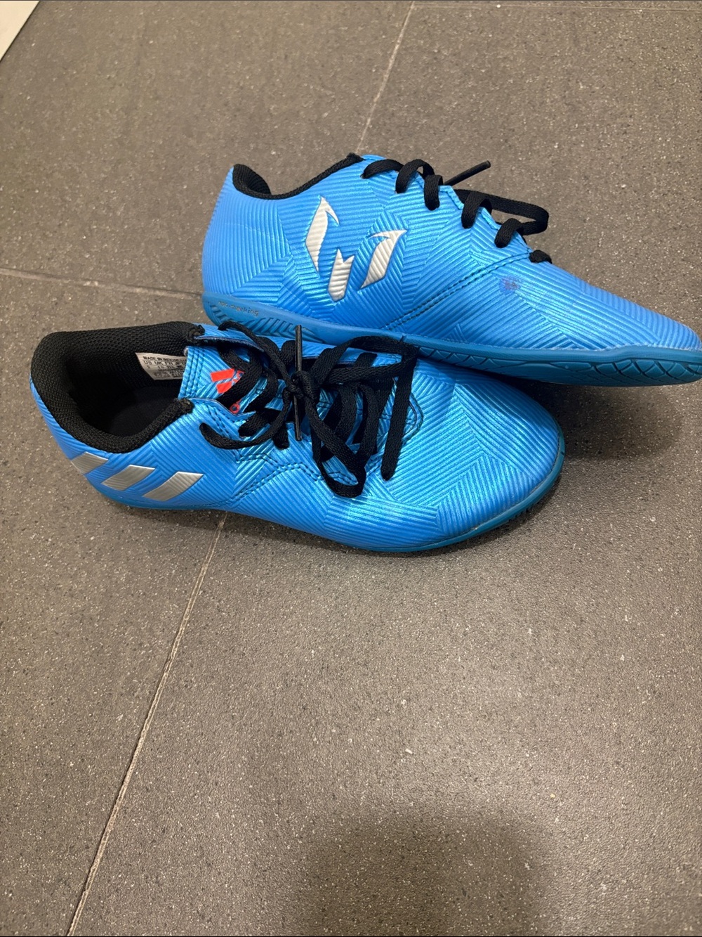 adidas Kids Bright Blue Soccer Sneakers with Black Laces - Picture 2 of 4